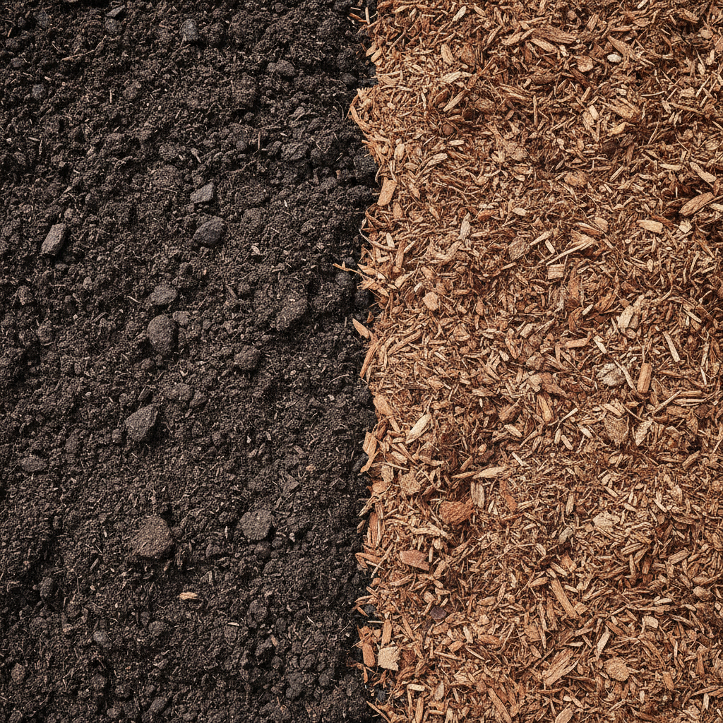 Premium topsoil and hardwood mulch for landscaping