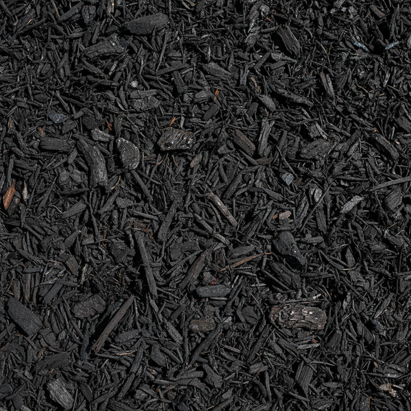 Black dyed shredded hardwood landscape mulch - top down view