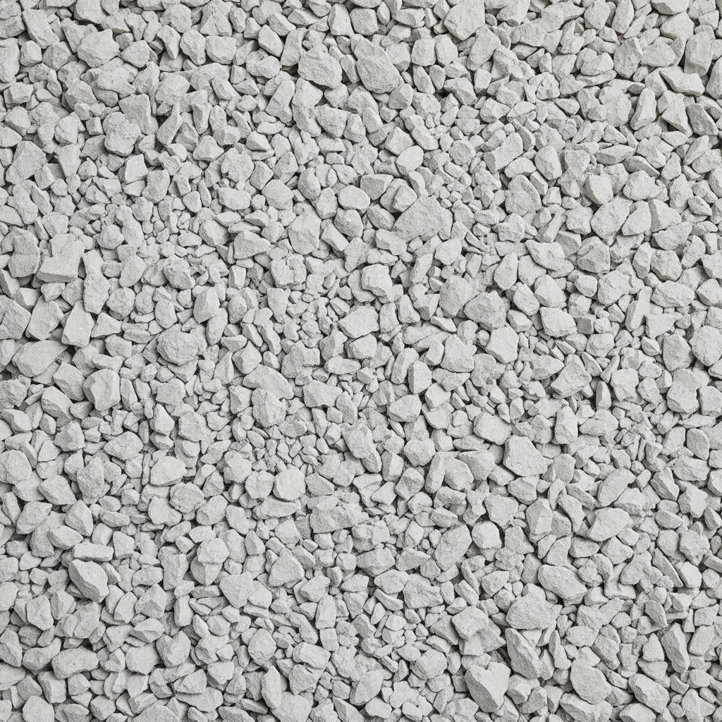 Granular A crushed limestone 0-3/4 inch driveway base gravel - top down view of angular grey compactable aggregate