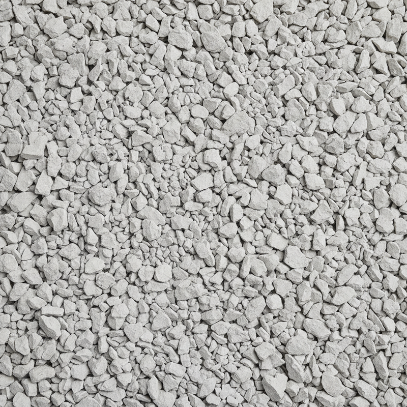 Granular A crushed limestone 0-3/4 inch driveway base gravel - top down view of angular grey compactable aggregate